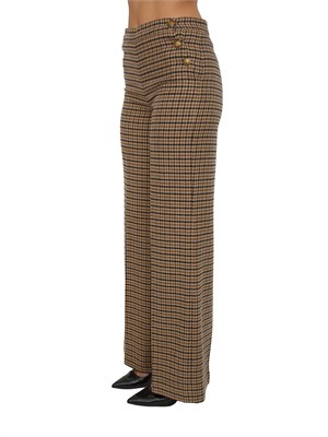 Pantaloni Twinset in saia di misto lana a fantasia check cammello in DONNA