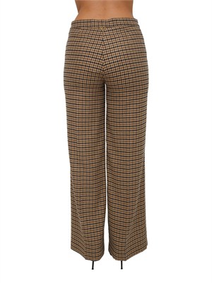 Pantaloni Twinset in saia di misto lana a fantasia check cammello in DONNA
