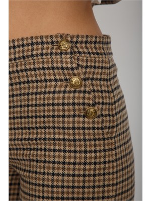 Pantaloni Twinset in saia di misto lana a fantasia check cammello in DONNA