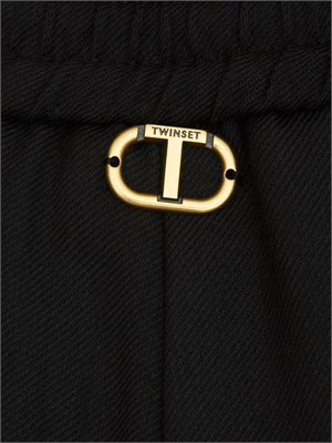 Pantaloni Twinset in twill misto lana nera in DONNA