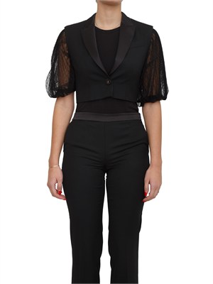 Gilet nero Twinset in twill misto lana e revers in raso in DONNA