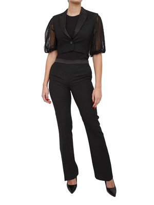 Gilet nero Twinset in twill misto lana e revers in raso in DONNA