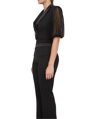 Gilet nero Twinset in twill misto lana e revers in raso in DONNA