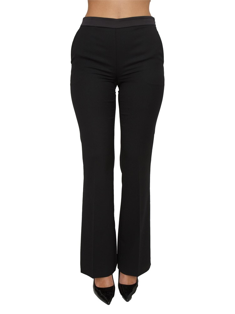 Pantaloni Twinset in twill misto lana ed inserto raso