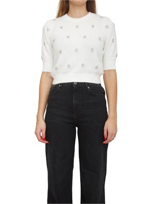 Maglia Twinset in misto angora bianca con applicazioni strass in DONNA