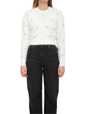Cardigan Twinset in misto angora bianca con applicazioni strass in DONNA