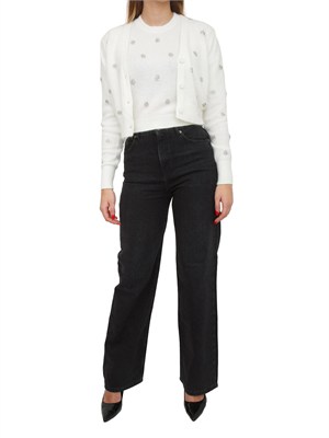 Cardigan Twinset in misto angora bianca con applicazioni strass in DONNA
