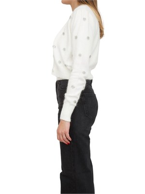 Cardigan Twinset in misto angora bianca con applicazioni strass in DONNA