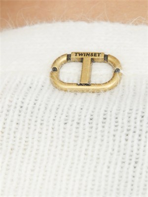 Cardigan Twinset in misto angora bianca con applicazioni strass in DONNA