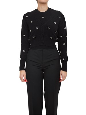 Cardigan Twinset in misto angora nera con applicazioni strass in DONNA