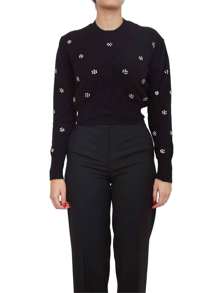 Cardigan Twinset in misto angora nera con applicazioni strass