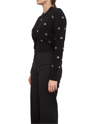 Cardigan Twinset in misto angora nera con applicazioni strass in DONNA