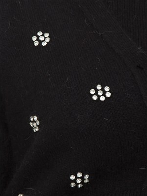Cardigan Twinset in misto angora nera con applicazioni strass in DONNA
