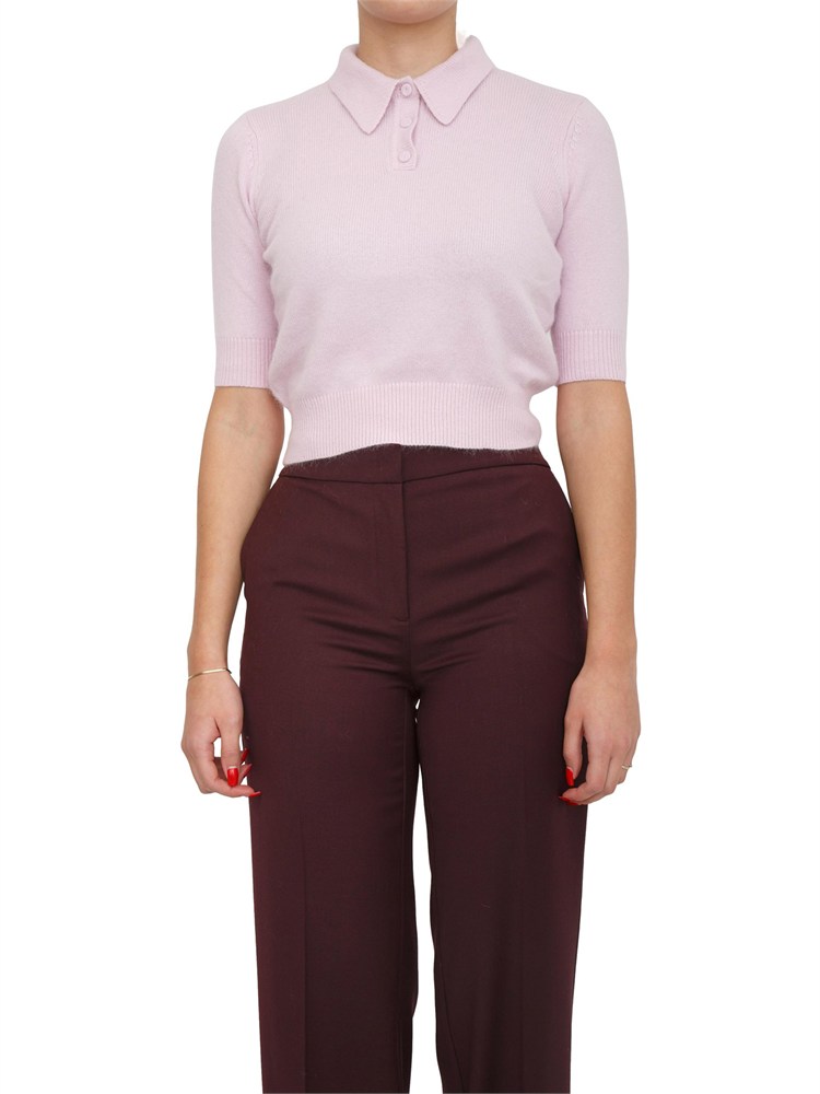 Maglia polo cropped Twinset in misto angora lilla