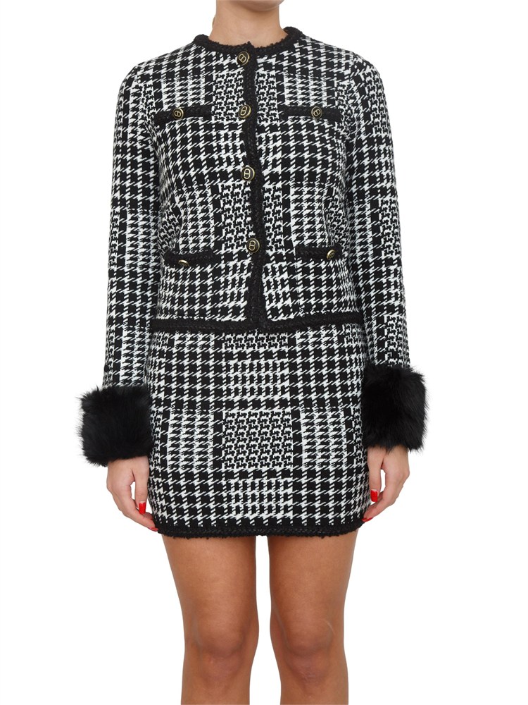 Giacca maglia Twinset in misto viscosa pied de poule nera