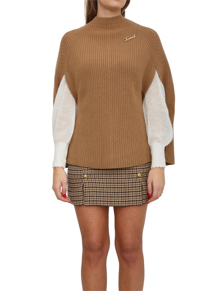 Maglia a mantella Twinset in misto lana cammello