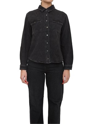 Camicia nera Twinset in denim stretch con strass in DONNA