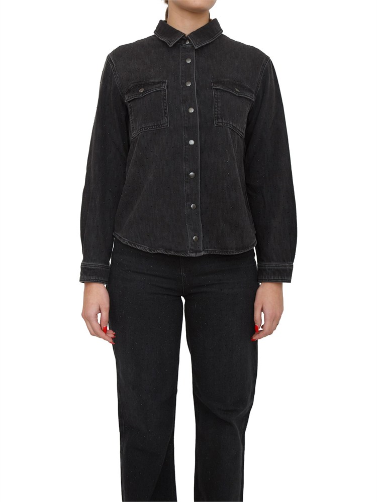 Camicia nera Twinset in denim stretch con strass
