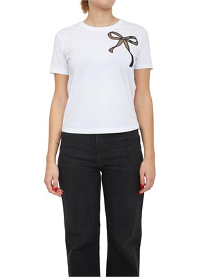 T-shirt bianca Twinet in cotone con inserto in organza in DONNA