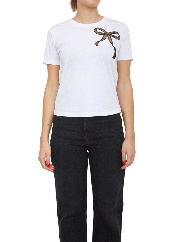 T-shirt bianca Twinet in cotone con inserto in organza