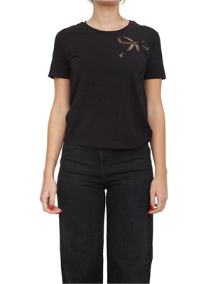 T-shirt nera Twinet in cotone con inserto in organza in DONNA