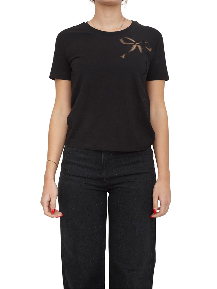 T-shirt nera Twinet in cotone con inserto in organza