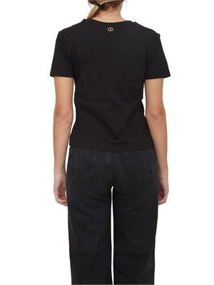 T-shirt nera Twinet in cotone con inserto in organza in DONNA