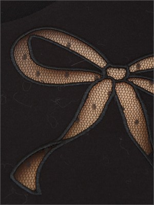 T-shirt nera Twinet in cotone con inserto in organza in DONNA
