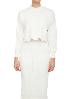 Maglia cropped Twinset in misto viscosa bianco panna in DONNA