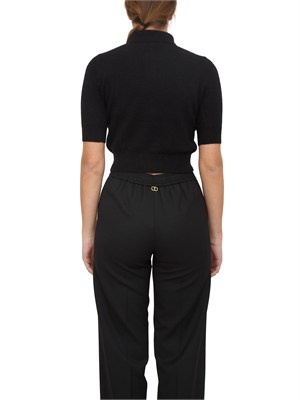 Maglia polo cropped Twinset in misto angora nera in DONNA