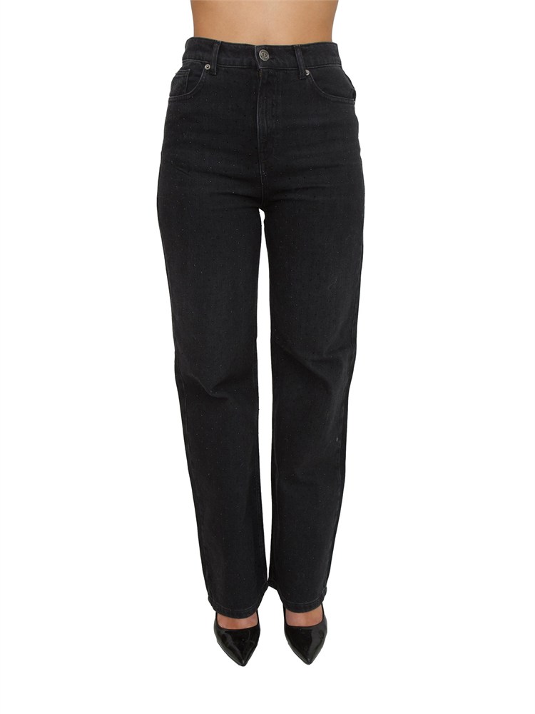 Jeans nero Twinset in cotone stretch con strass