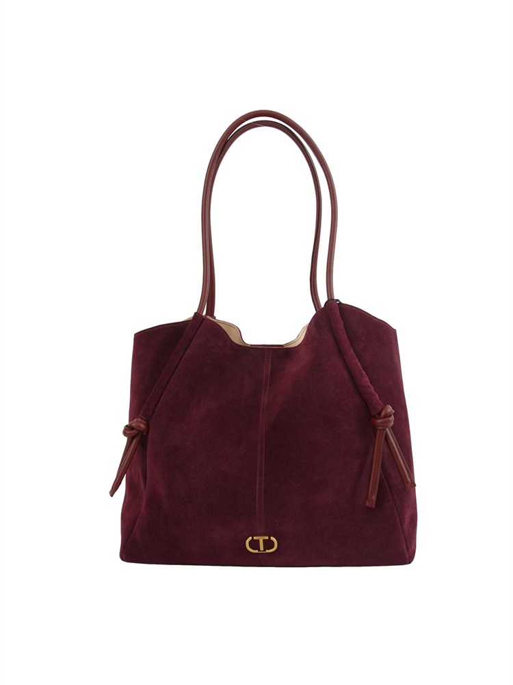 Borsa shopper Twinset in suede con nodi bordeaux