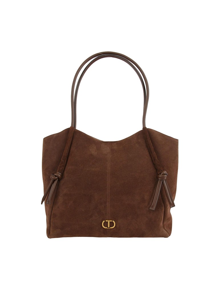Borsa shopper Twinset in suede con nodi marrone