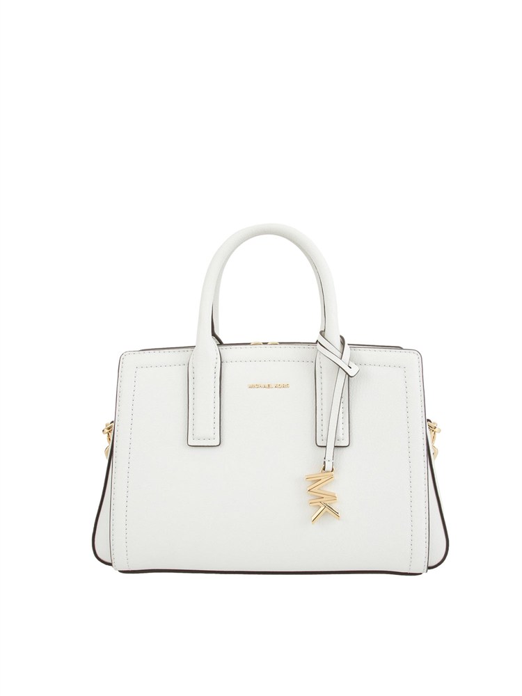 Borsa a mano Michael Kors Laila piccola in pelle martellata bianco