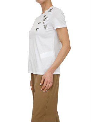 T-shirt Pontile Max Mara in cotone bianco con ricami e cristalli in DONNA