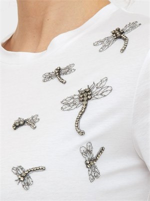 T-shirt Pontile Max Mara in cotone bianco con ricami e cristalli in DONNA