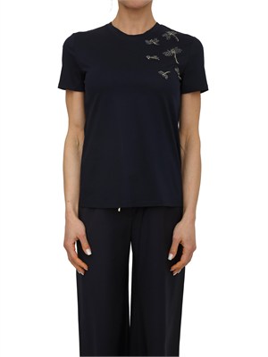 T-shirt Pontile Max Mara in cotone blu con ricami e cristalli in DONNA