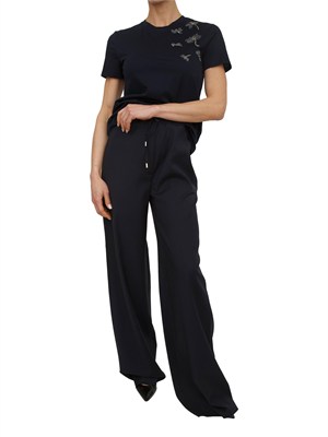 T-shirt Pontile Max Mara in cotone blu con ricami e cristalli in DONNA