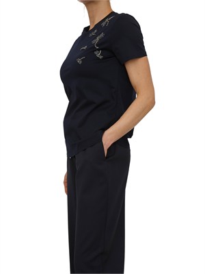 T-shirt Pontile Max Mara in cotone blu con ricami e cristalli in DONNA