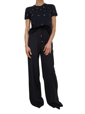 T-shirt Pontile Max Mara in cotone blu con ricami e cristalli in DONNA