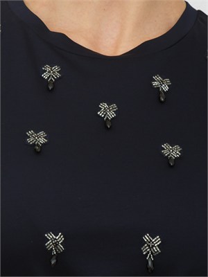 T-shirt Pontile Max Mara in cotone blu con ricami e cristalli in DONNA