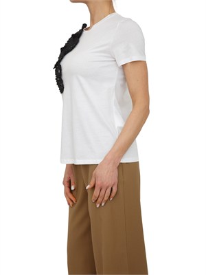 T-shirt Pontile Max Mara in cotone bianco con applicazione fiori neri in DONNA