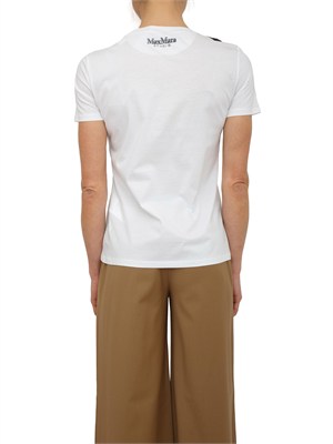 T-shirt Pontile Max Mara in cotone bianco con applicazione fiori neri in DONNA