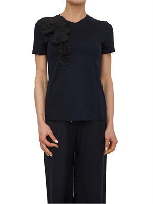 T-shirt Pontile Max Mara in cotone blu con ricami e cristalli in DONNA