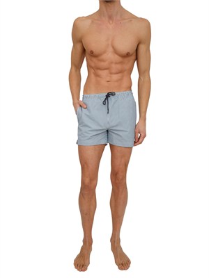 Costume da bagno boxer Hazel K-WAY in tessuto a righe bianco e celeste in UOMO