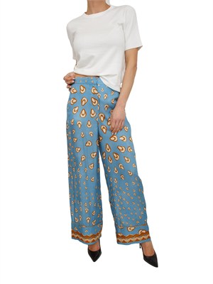 Pantaloni Iblortensia di iBlues in viscosa azzurra a fantasia in DONNA