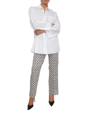 Pantaloni Emmclassi Emme Marella in raso di cotone stretch bianco fantasia in DONNA