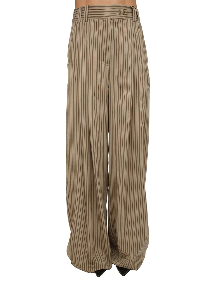 Pantalone MLLORDINE Marella in viscosa tortora a righe