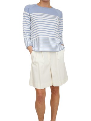 Maglia Emmghiglia Emme Marella in viscosa bianca e righe azzurre in DONNA
