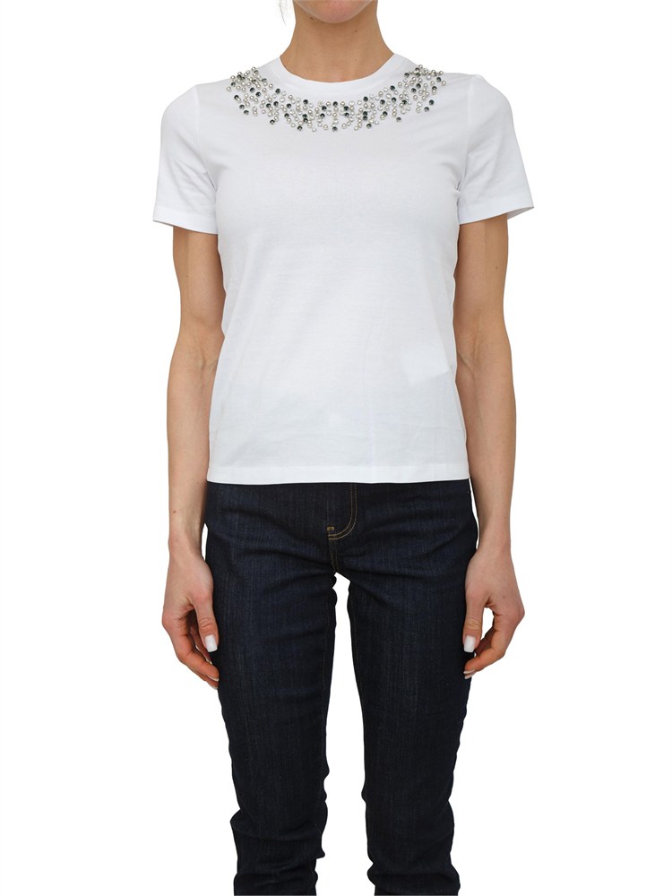 T-shirt MLSSAIO Marella in cotone bianco e cristalli